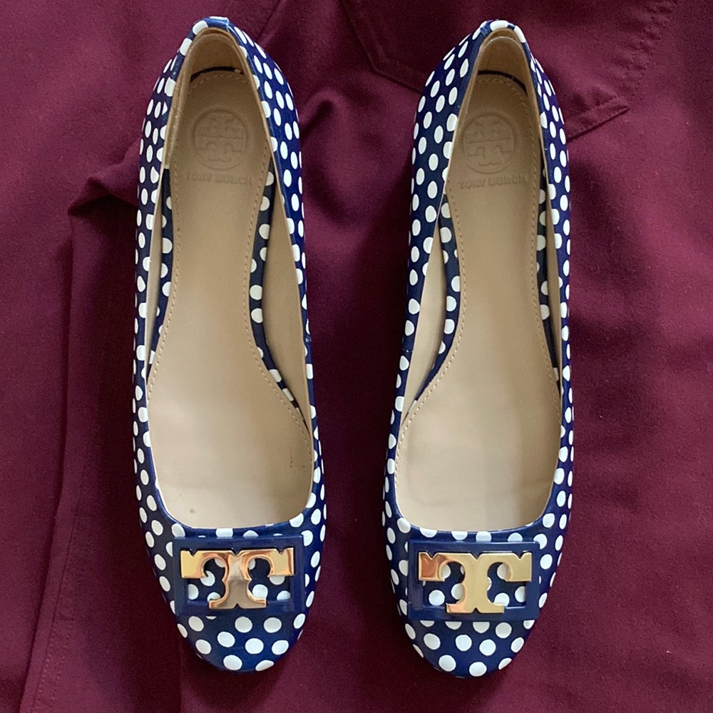 Tory Burch blue polka dot heels